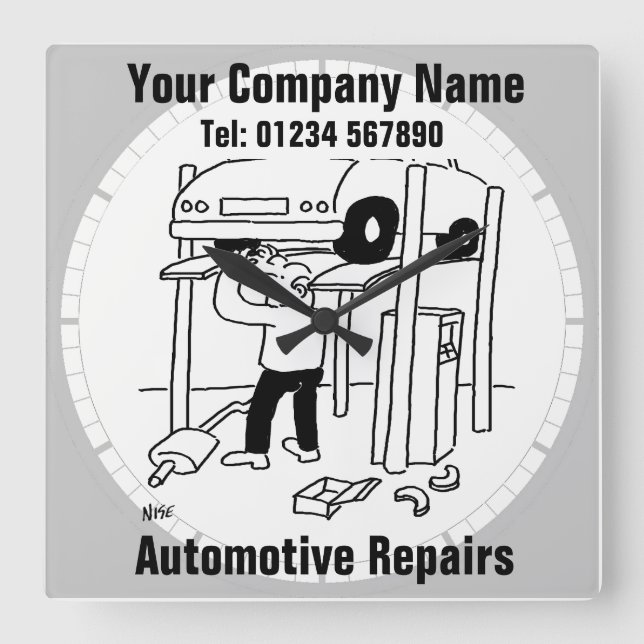 Automotive Repairs Quadratische Wanduhr (Vorderseite)