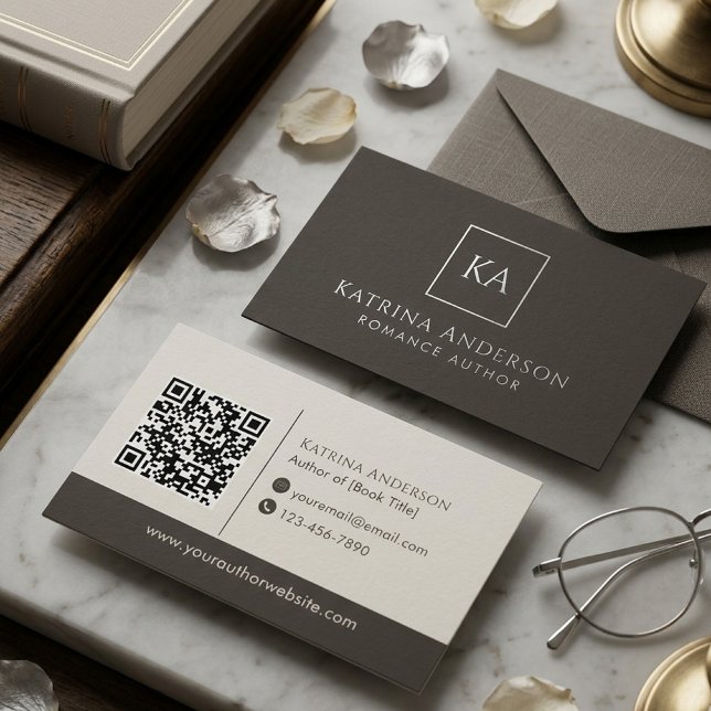 Autor QR-Code Minimal Elegant Beige Branding Visitenkarte (Von Creator hochgeladen)