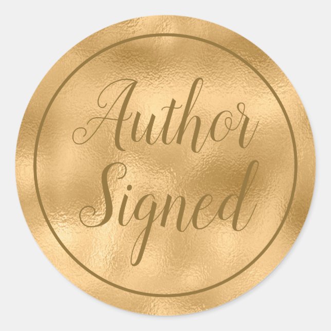 Autor unterschrieb Elegant Script Gold Runder Aufkleber (Vorderseite)