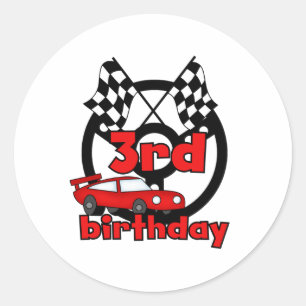Autorennen-3. Geburtstag Runder Aufkleber