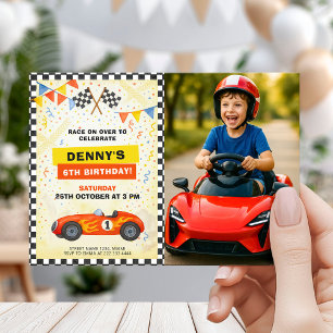 Autorennen-Geburtstag für Kinder mit Foto Einladung
