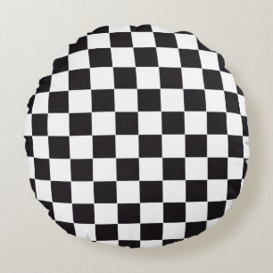 Autorennen-/Schach-Muster + Ihr backgr. u. Text Rundes Kissen