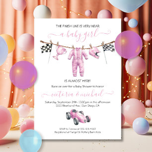 Autorennsport Mädchen Wäscheleine Baby Shower Einladung
