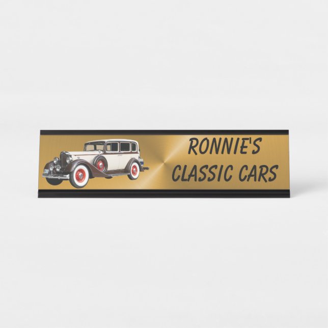 AUTOS AUF BRUSHED GOLD SCHREIBTISCHNAMENSPLAKETTE (Vorderseite )
