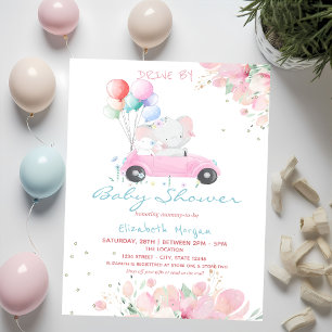Autos Luftballons Punkte Floral Drive By Babyparty Einladung