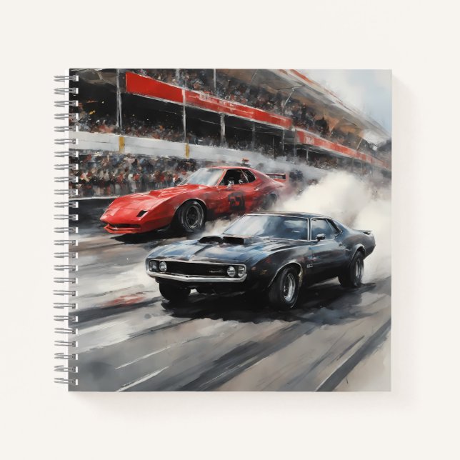 Autos mit rotem und schwarzem Muskel Notizbuch (Vorderseite)