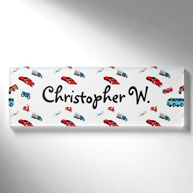 Autos Racing Moderne Kinder Namenschild (Vorderseite)