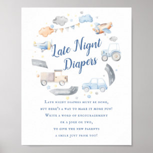 Autos Transport Späte Nacht Windel Babyparty Poster