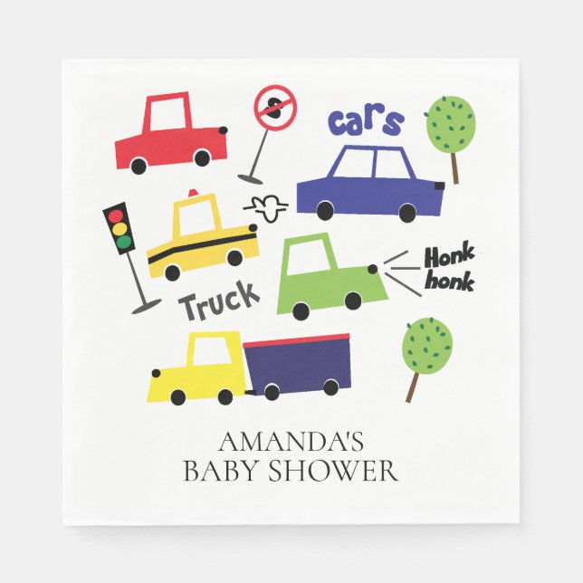 Autos & Trucks Boys Babydusche Papier Napkins Serviette (Vorderseite)