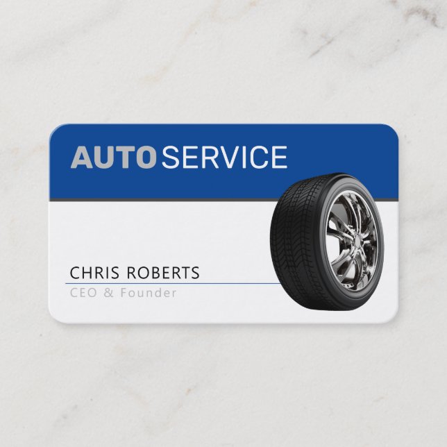AUTOSERVICE | Modernes Blau Visitenkarte (Vorderseite)
