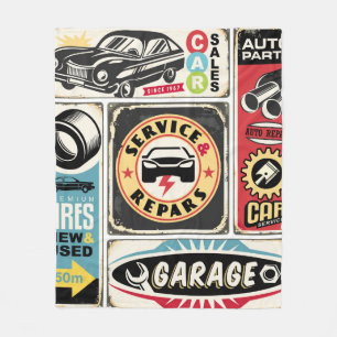Autoservice und Reparatur der Retroschilder Sammlu Fleecedecke