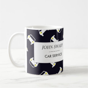 Autoservice weiße Silhouettenmuster blau Kaffeetasse