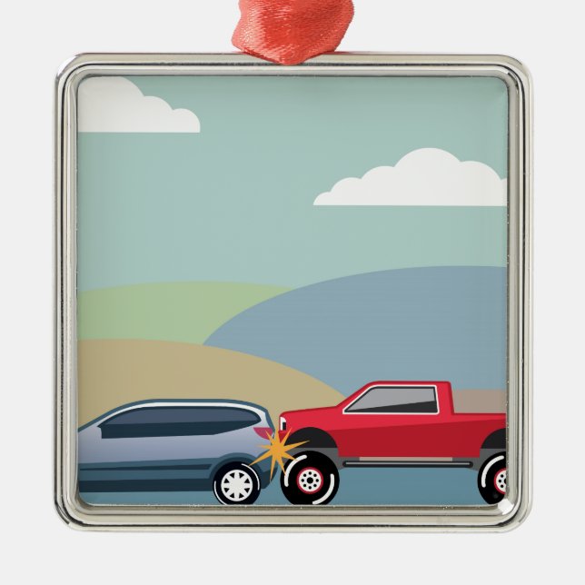 Autounfallrückseite beendete Fahrzeug Vektor Ornament Aus Metall (Vorne)