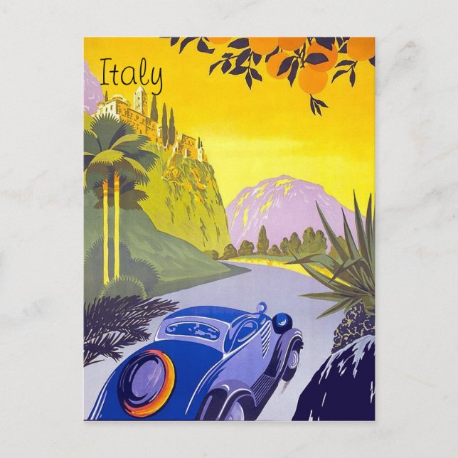 Autoverkehr durch Italien, Vintage Postkarte (Vorderseite)