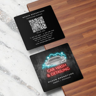 Autowäsche und -aufbereitung Blaue Neon-Glow-QR-Co Quadratische Visitenkarte