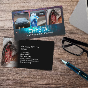 Autowäsche und Auto im Detail drei Fotos Visitenkarte