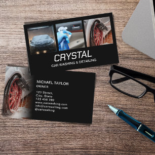 Autowäsche und Auto im Detail drei Fotos Visitenkarte