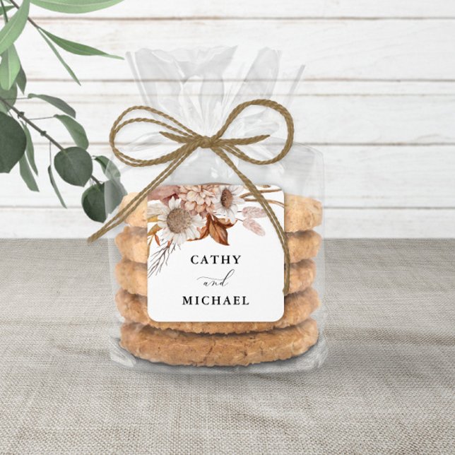 Autum Rustic Floral, Hochzeitshängel Quadratischer Aufkleber (Von Creator hochgeladen)