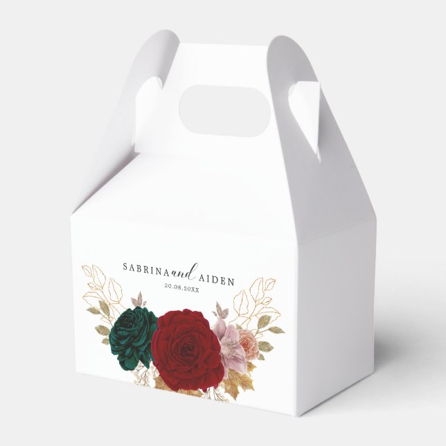 Autumanal Gold Burgundy Emerald Greeny Floral Geschenkschachtel (Vorderseite)