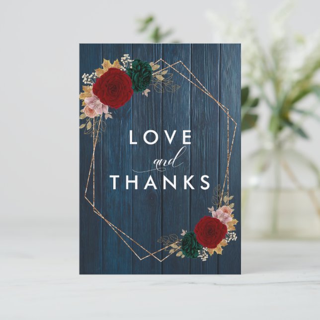 Autumanal Navy | Burgundy Emarald Greeny Wedding Dankeskarte (Stehend Vorderseite)