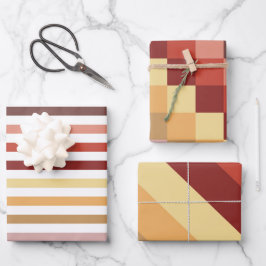 AUTUMENFARBEN STREIFEN UND KUBEN GESCHENKPAPIER SET