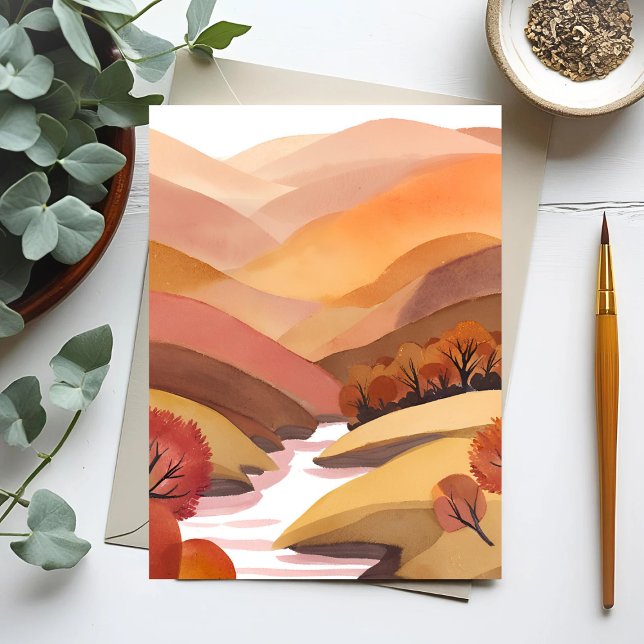Autumn Abode | Fall Foliage Watercolor Landscape Postkarte (Von Creator hochgeladen)