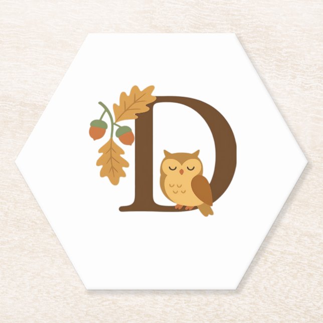 Autumn Alphabet Monogram Letter D � Owl with Oak L Untersetzer (Vorderseite)
