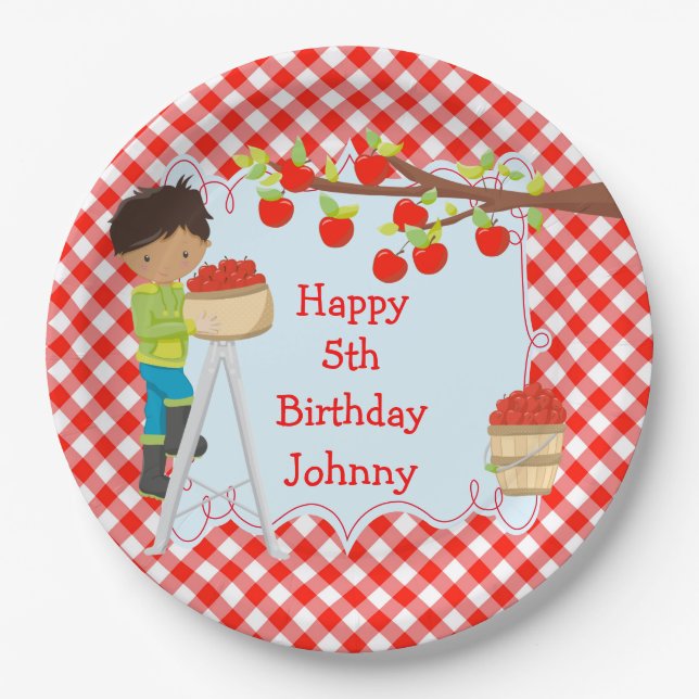 Autumn Apple Picking African American Birthday Pappteller (Vorderseite)