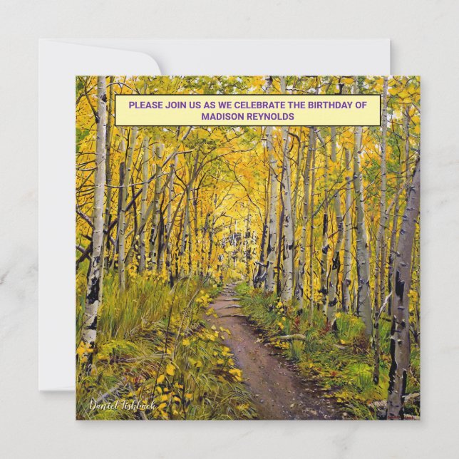 Autumn Aspen Birthday Invitation – Golden Forest (Devant)