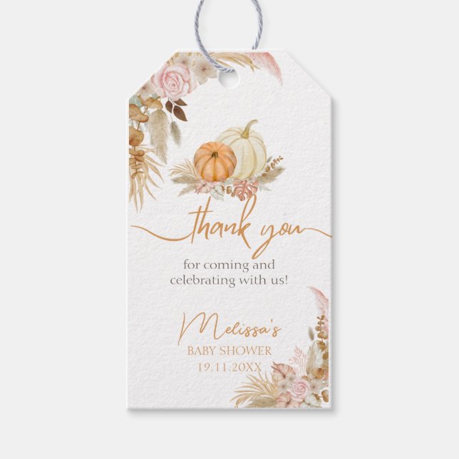 Autumn AuBoho Floral Pumpkin Danke für ein Geschen Geschenkanhänger (Vorderseite)