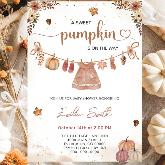 Autumn Baby Clothes Pumpkin Girl Babydusche Einladung (Von Creator hochgeladen)