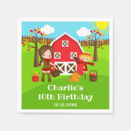 Autumn Barnyard Birthday Brown Hair Girl Serviette