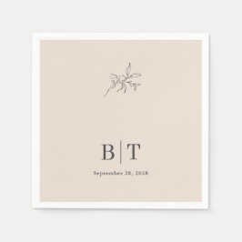 Autumn Beige Simple Botanical mit Initialen Serviette