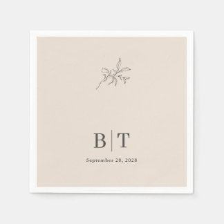 Autumn Beige Simple Botanical mit Initialen Serviette