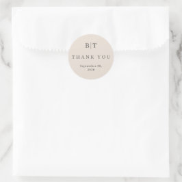 Autumn Beige Simple Wedding Initials Vielen Dank Runder Aufkleber