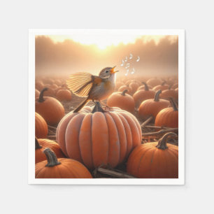 Autumn Bird auf einem Pumpkin singen Serviette