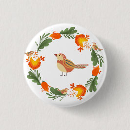 Autumn Bird Folk Art Button