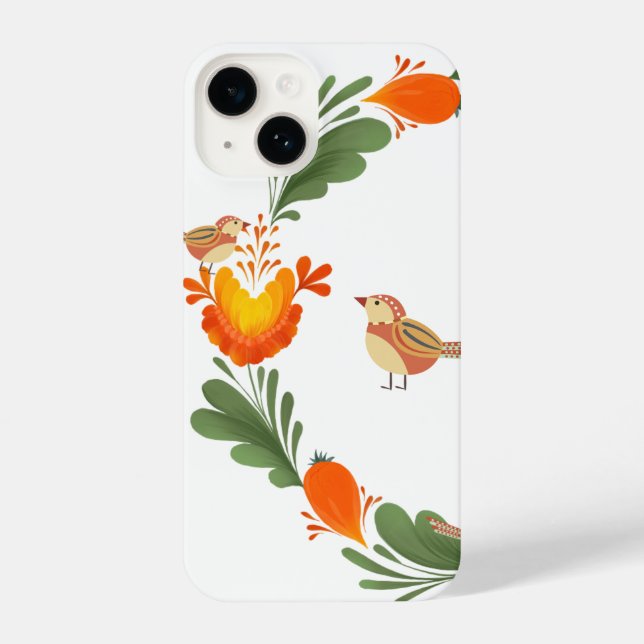 Autumn Bird Folk Art iPhone 14 Hülle (Rückseite)