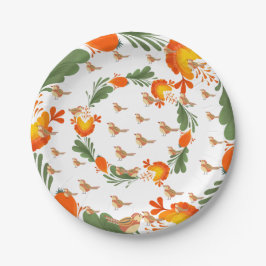 Autumn Bird Folk Art Pappteller