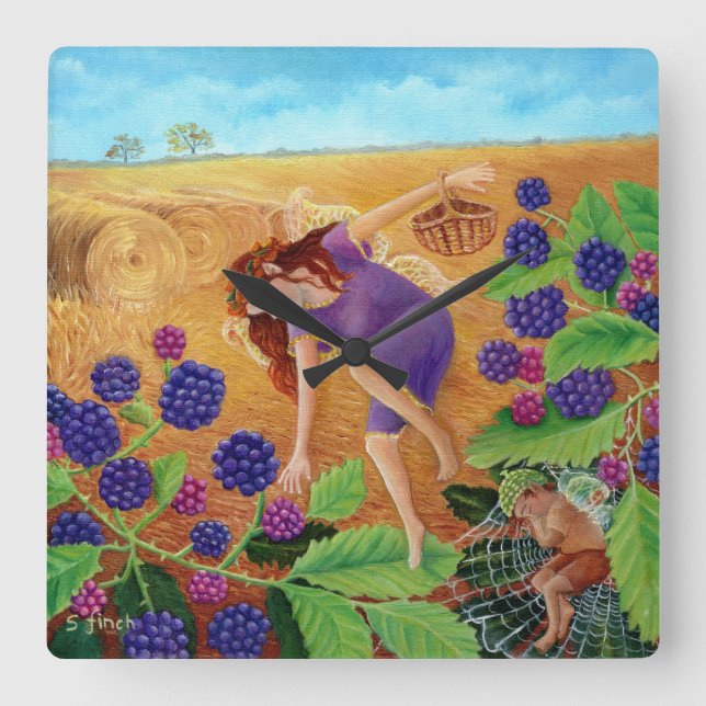 Autumn BlackBerry Fairies Quadratische Wanduhr (Vorderseite)