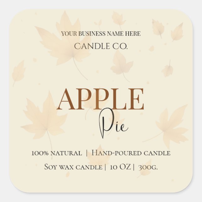 Autumn Blessing Apple Pie | Fall Candle Label  Quadratischer Aufkleber (Vorderseite)