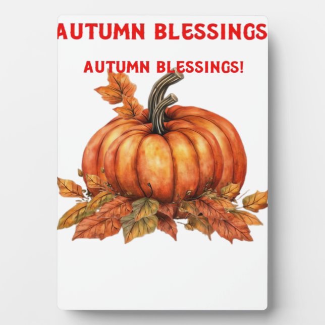 Autumn Blessings Pumpkin with Fall Leaves Classic  Fotoplatte (Vorderseite)