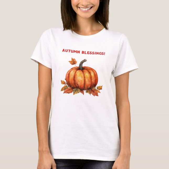 Autumn Blessings Pumpkin with Fall Leaves Classic  T-Shirt (Vorderseite)