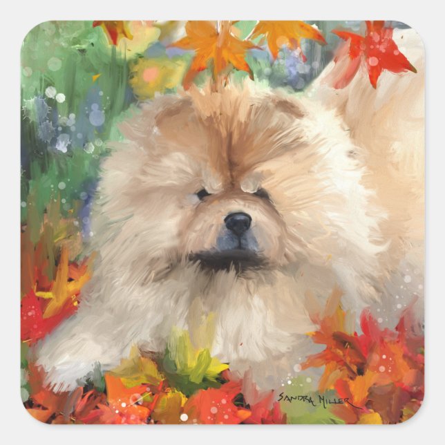 AUTUMN BLISS chow Quadratischer Aufkleber (Vorderseite)