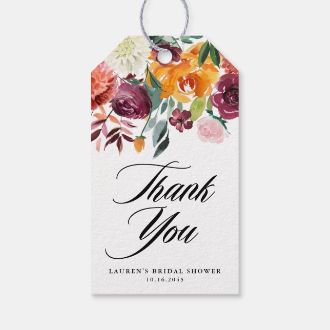 Autumn Blooms floral Brautparty Vielen Dank Geschenkanhänger (Rückseite)