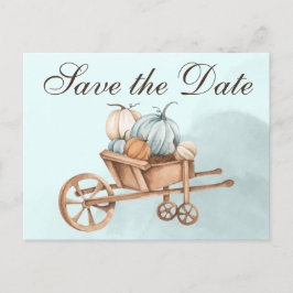 Autumn Blue Pumpkin Wheelbarrow Save the Date Postkarte
