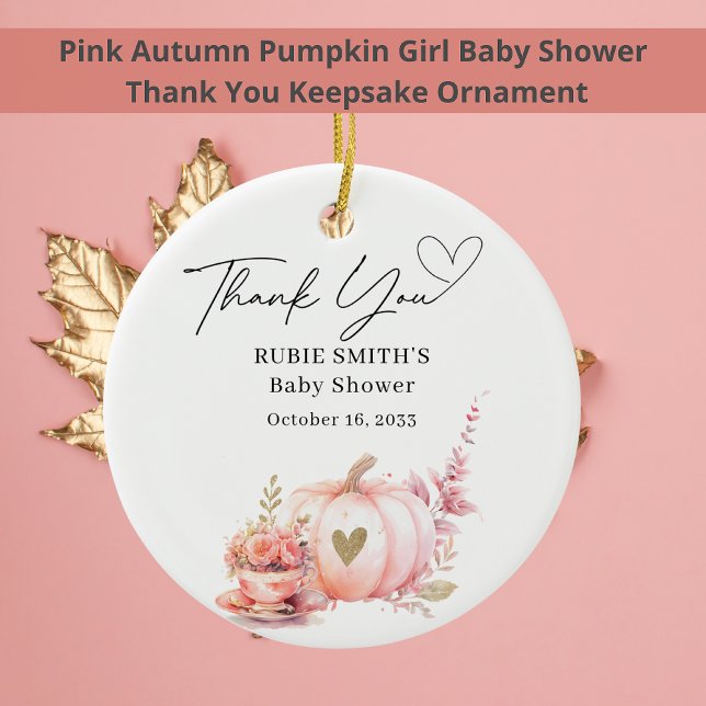 Autumn Blush Pink Pumpkin Gold Heart Vielen Dank Keramik Ornament (Von Creator hochgeladen)