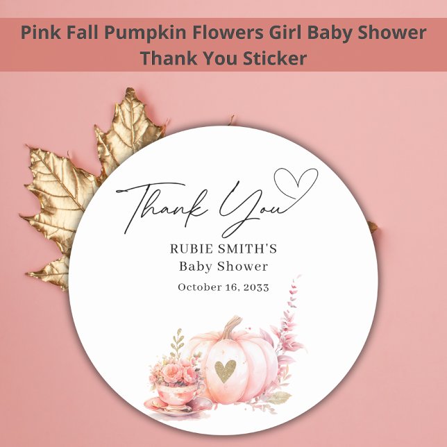 Autumn Blush Pink Pumpkin Gold Heart Vielen Dank Runder Aufkleber (Von Creator hochgeladen)