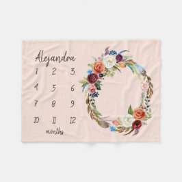 Autumn Boho Blooms Monogram Baby Milestone Foto Fleecedecke