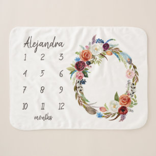 Autumn Boho Blooms Monogram Baby Milestone Foto Sherpadecke